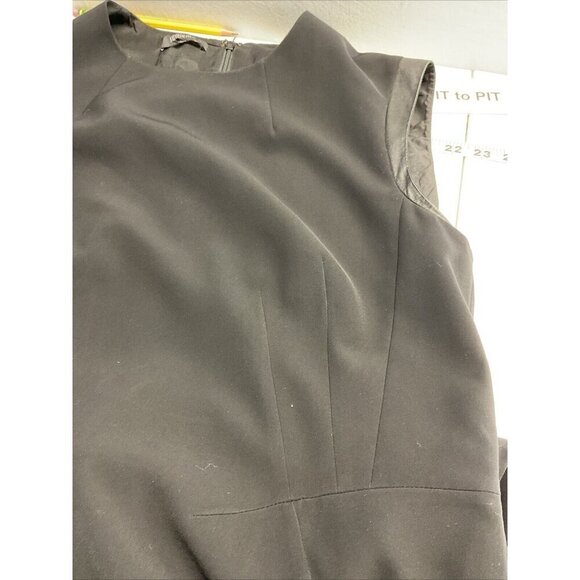 Lafayette 148 New York leather trim Short cap Sleeve Shift Dress Black‎ Size 16 - Picture 11 of 12